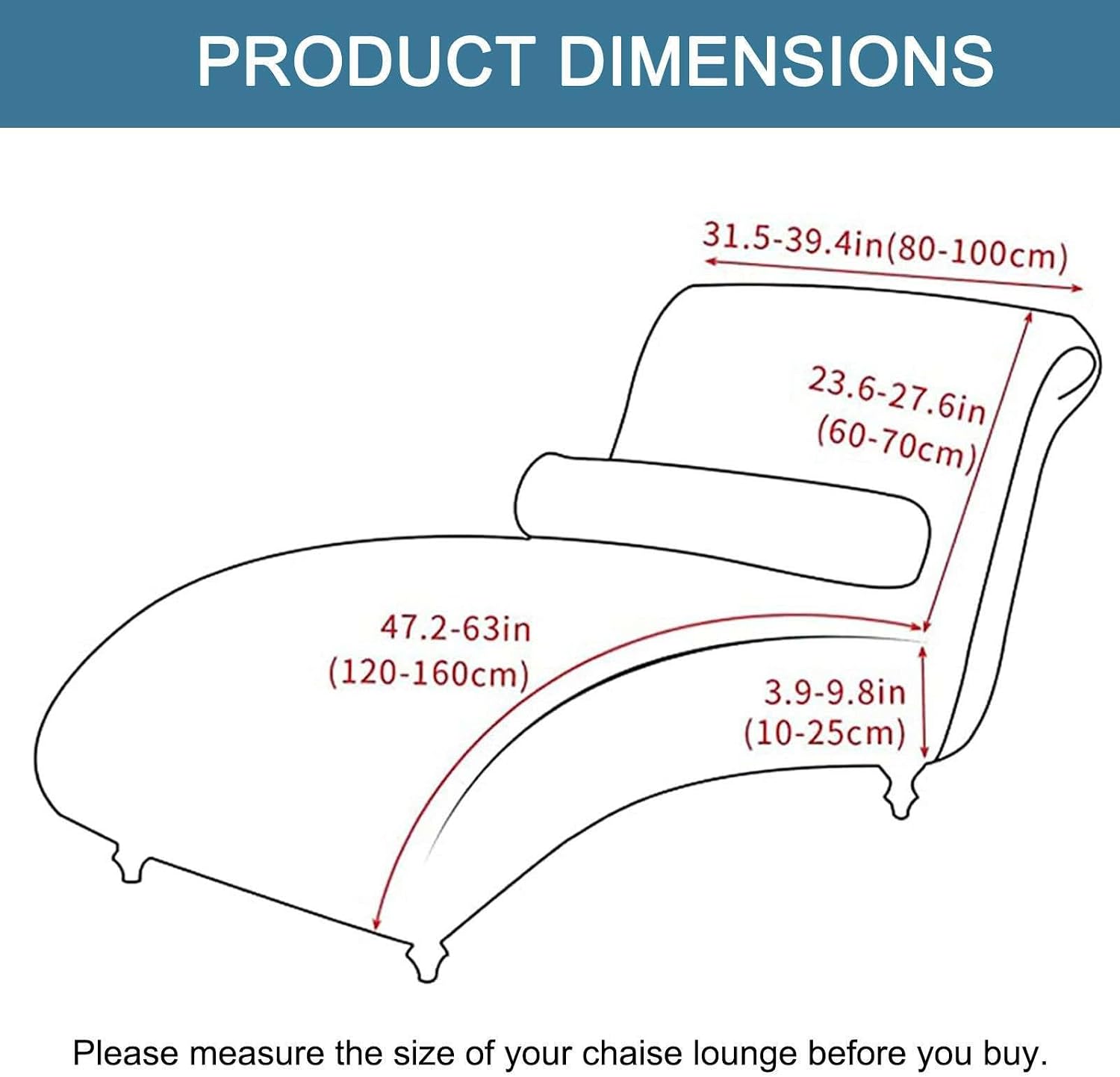 Armless Chaise Lounge Cover, Stretch Indoor Lounge Chaise Slipcover, Removable Washable, White, Large