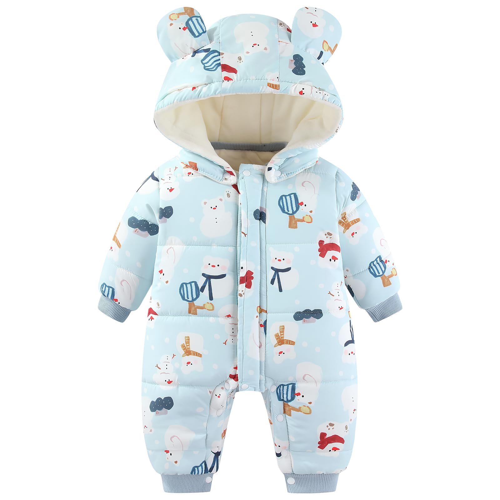 JiAmy Combinaison de neige pour bébé fille et garçon - Combinaison d'hiver avec capuche - Manches longues - Imprimé mignon - Pour 3 à 24 mois