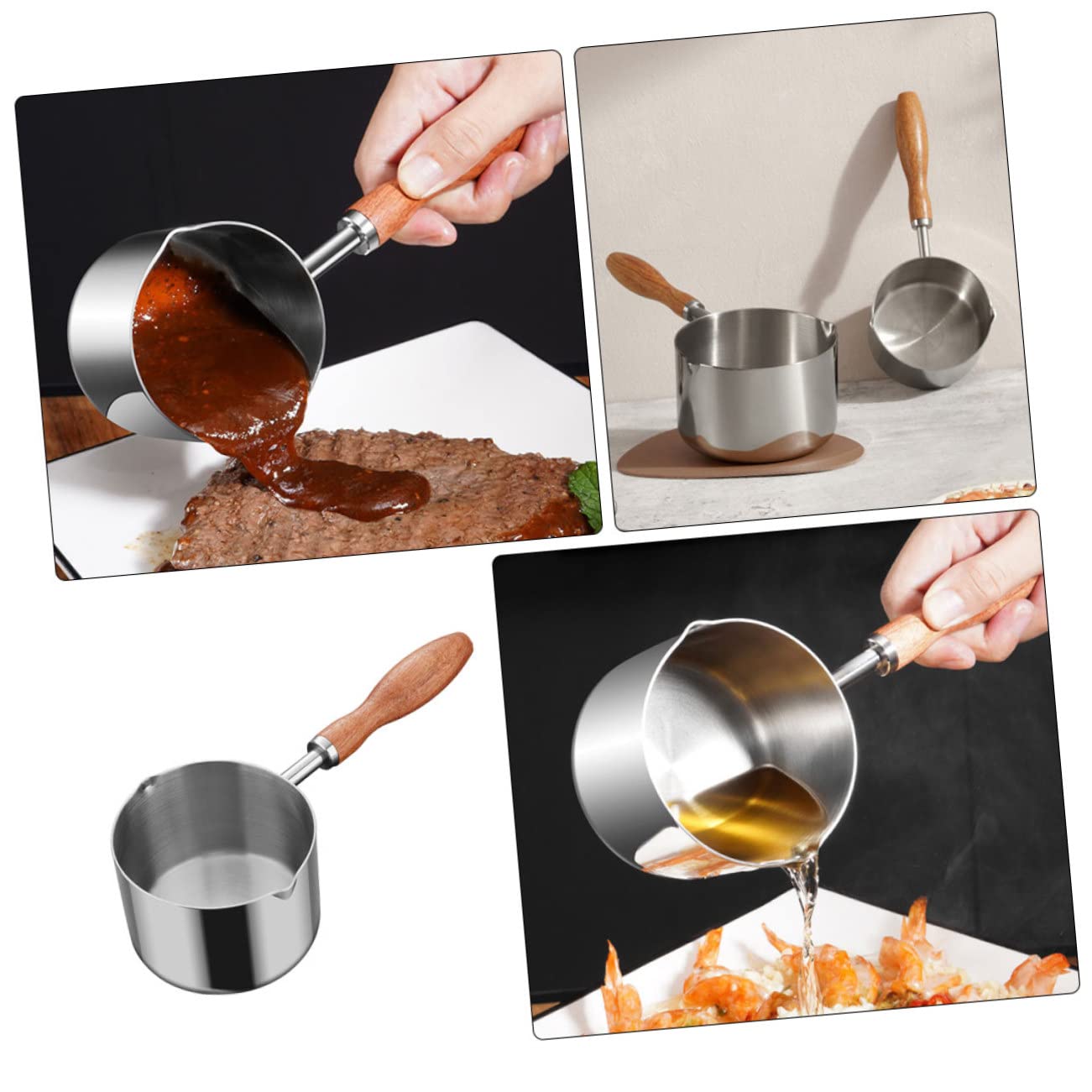 Petite Casserole à Huile En Acier Inox 304 – Bec Verseur, Poignée – Compatible Induction, 250 Ml – Pour Sauces, Beurre Fondu