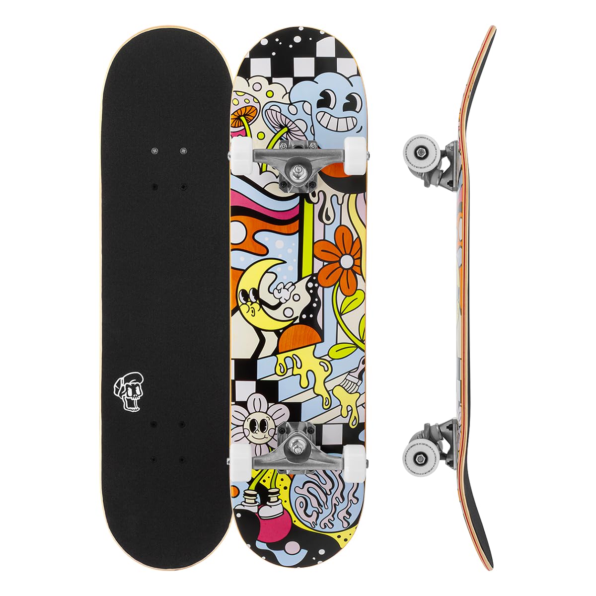 7.25" x 29.5" Enuff Meltworld - Dazed - Mini Size Complete Skateboard - 7 Ply Maple Deck and Premium Hardware: Decade Pro Trucks, Super Soft 53mm XX Wheels, ABEC-9 Bearings, Skull Icon Grip Tape