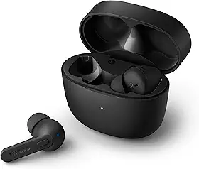 PHILIPS TAT2206BK/00 - Fone de ouvido sem fio TWS bluetooth com microfone, formato em haste, IPX4 e energia para 18 horas totais, Preto