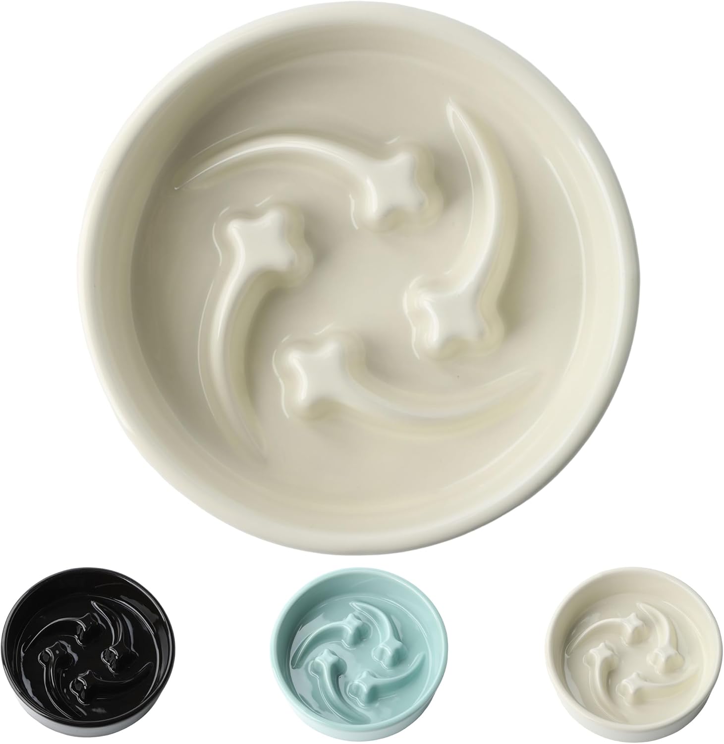 Ceramic Slow Feeder Dog Bowls Small Breed, 0.6 Cups Slow Eating Dog Bowl, Anti-Gulping Puppy Food Bowl Reduce Choking, Puzzle Maze Design Pet Dishes for Fast Eaters, 6.3 inch – Beige