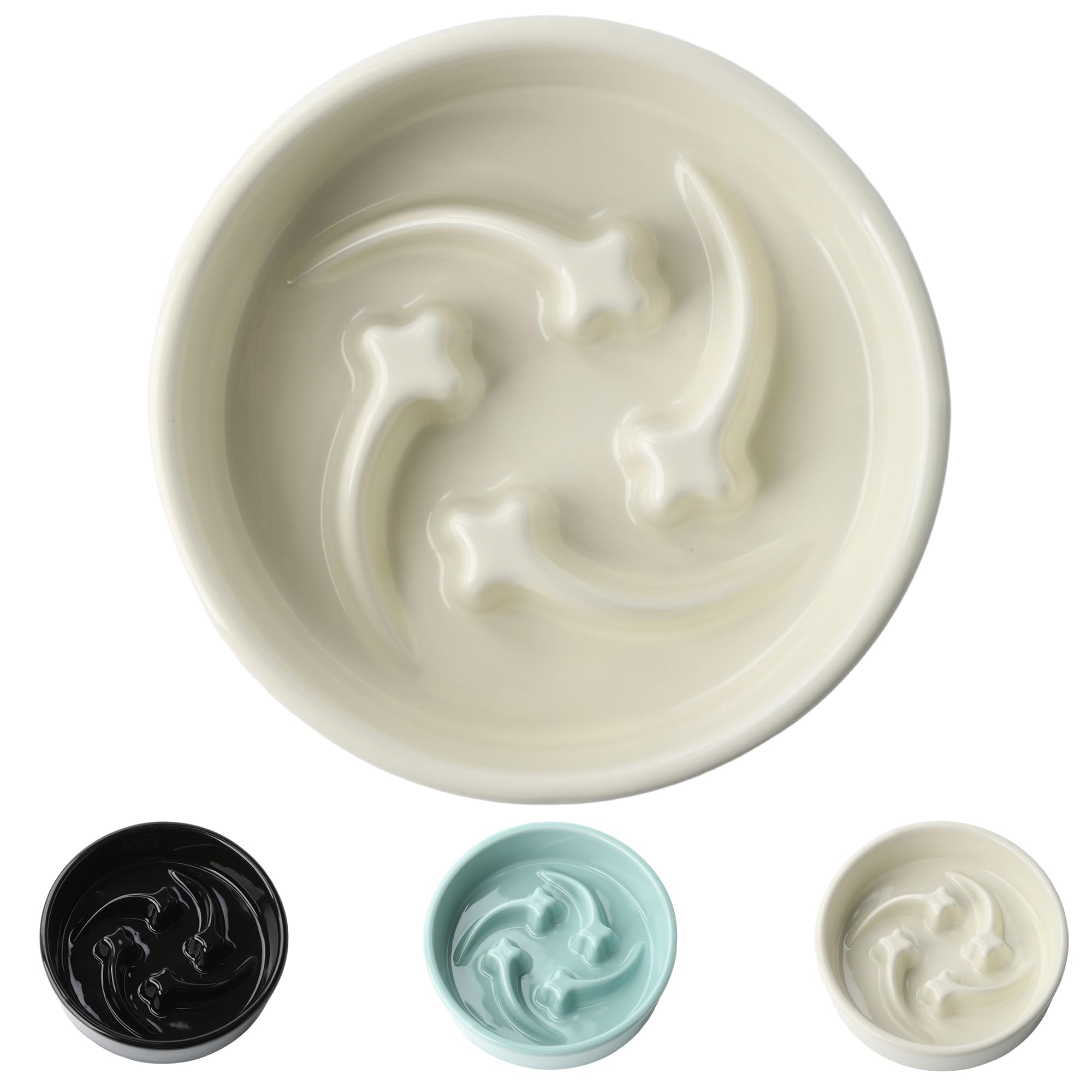 Gamelles en céramique pour chien de petite race, 0,6 tasse pour chien à alimentation lente, gamelle anti-avalage pour chiot réduisant l'étouffement, gamelle pour animaux de compagnie motif