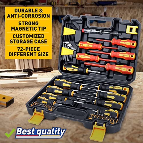 Magnetic Screwdrivers Set With Case, Amartisan 72-Piece Includs Slotted, Phillips, Hex, Square, Pozidriv,Torx Bits And Insulated Screwdriver Set (1000V), Tools For Men #TOP6