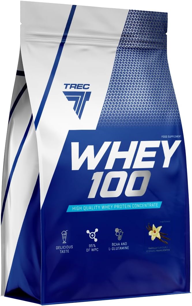 Trec Nutrition WHEY 100 – Vanilla – 900G – Premium Whey Protein Concentrate for Muscle Growth | Fast-Absorbing & Quality Protein Powder with BCAAs and Glutamine (900g, Vanilla)