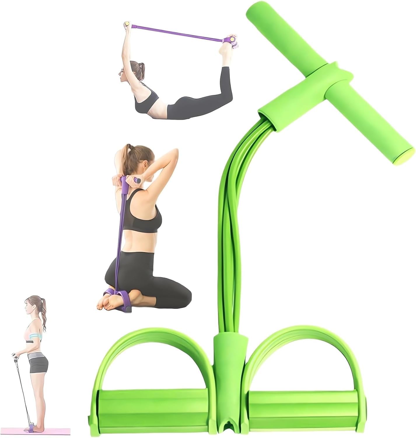 21 Fitness Resistance Bands-4 Tube Pedal Ankle Puller - New Sit up Leg Stretch Rope Exercise Bands with Handles, Stretching Workout Fitness Bands for Arm Weights Exercise Equipment