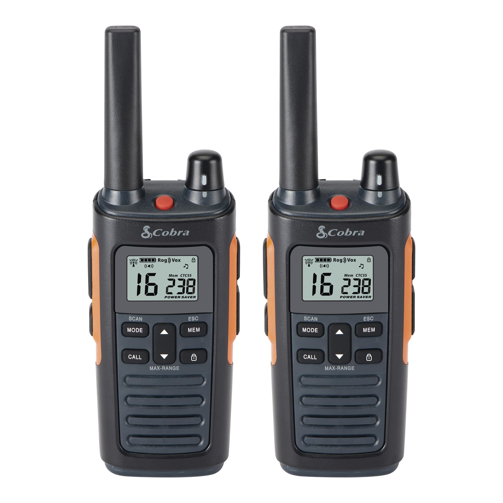 Cobra RX680 Walkie-Talkies (2er-Pack) – Wiederaufladbare PMR446-Funkgeräte für Freizeit und Beruf, große Reichweite, staubgeschützt und spritzwassergeschützt (IP54), Schwarz und Orange