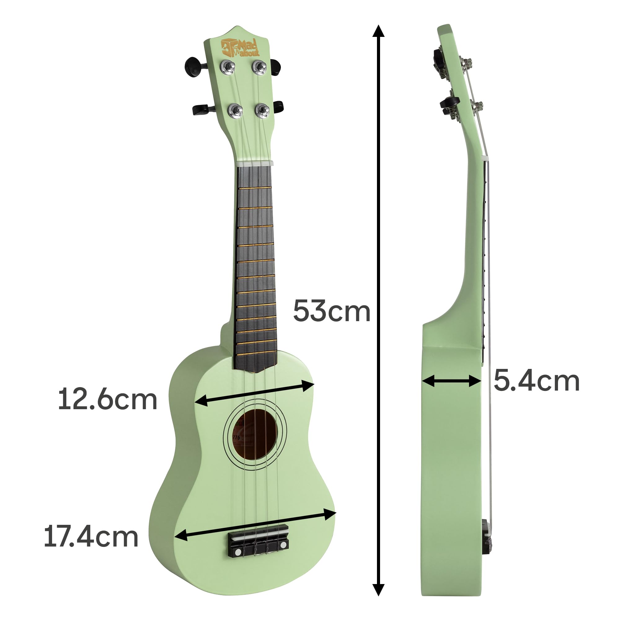 Mad About SU8 Ukelele soprano - Verde menta con bolsa de concierto, púa y cuerdas de repuesto - Ideal para escuelas y principiantes, incluye cuerdas negras de carbono para mejorar la afinación