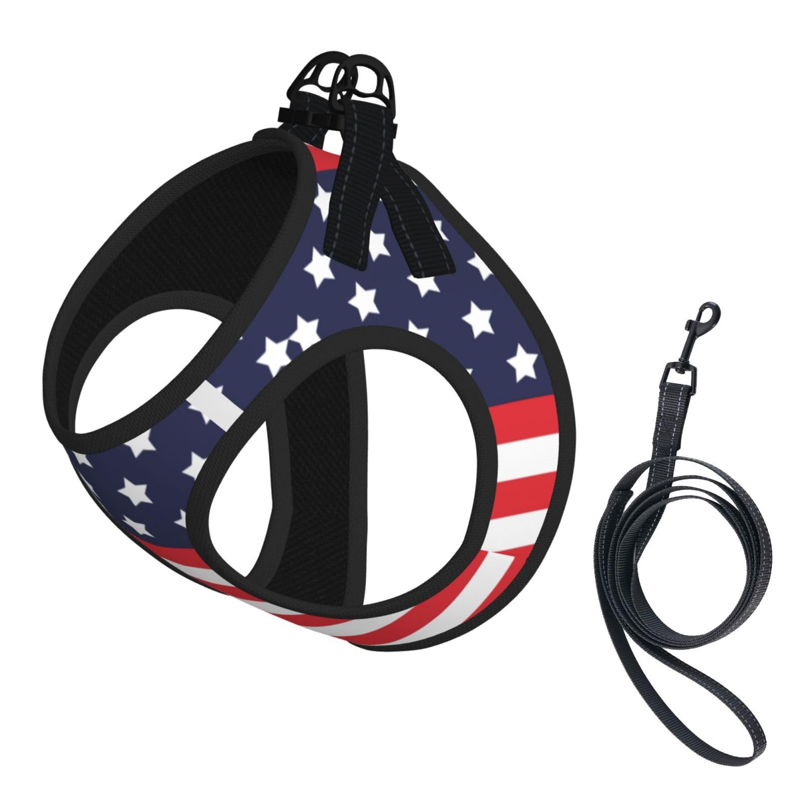 American Star Flag No Pull Dog Harness and Leash Set, Reflective Vest for Small Dogs, Adjustable Breathable Cute Classic Mesh Puppy Harness for