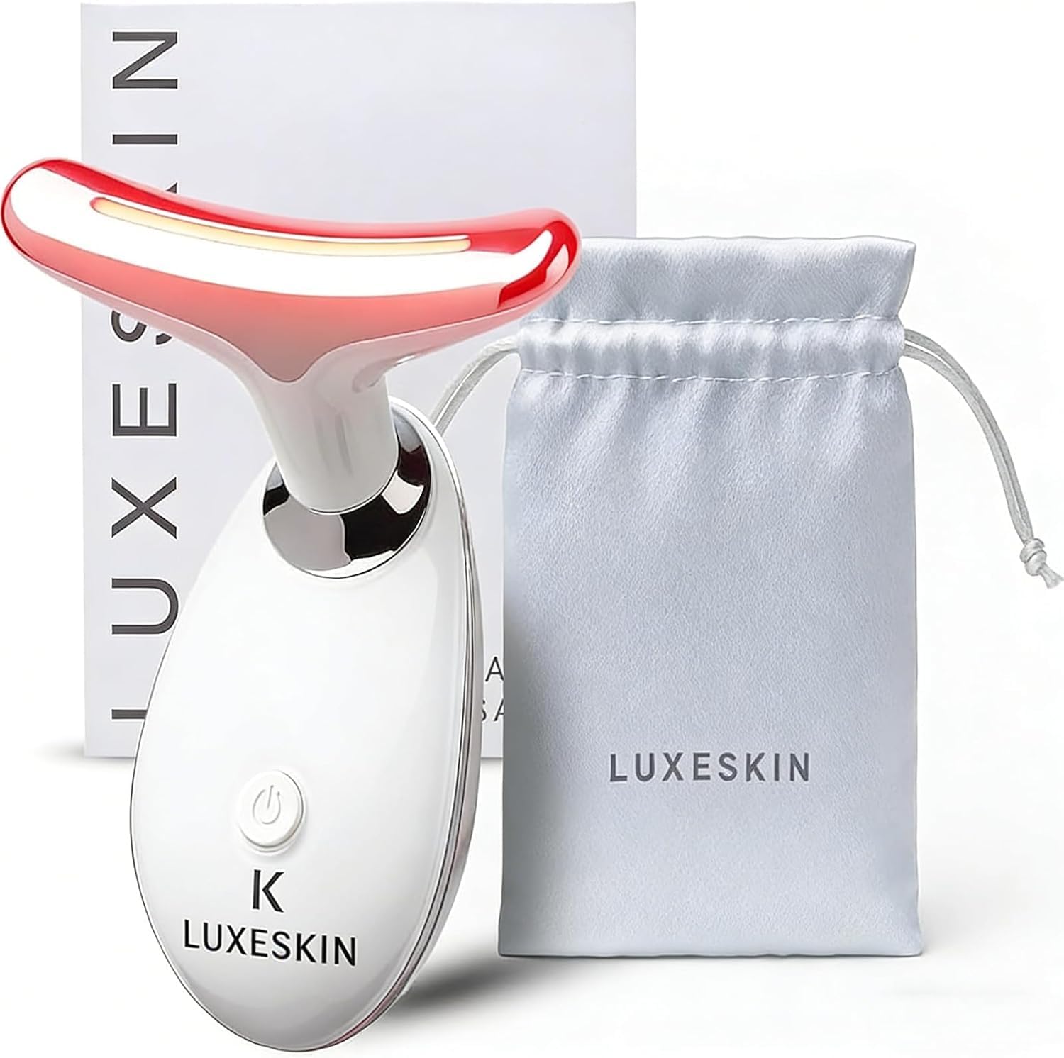 LuxeSkin 7 Color LED Red Light Therapy Facial Massager for Face and Neck, Electric Facial Tool for Skin Care with Vibration, Warm Mode & Travel Bag