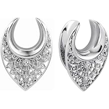 Casvort 2 PCS Hypoallergenic 316 Stainless Steel Floral Saddle Hangers Tunnels Reverse Saddle Gauges Piercing Body Jewelry 8mm-30mm