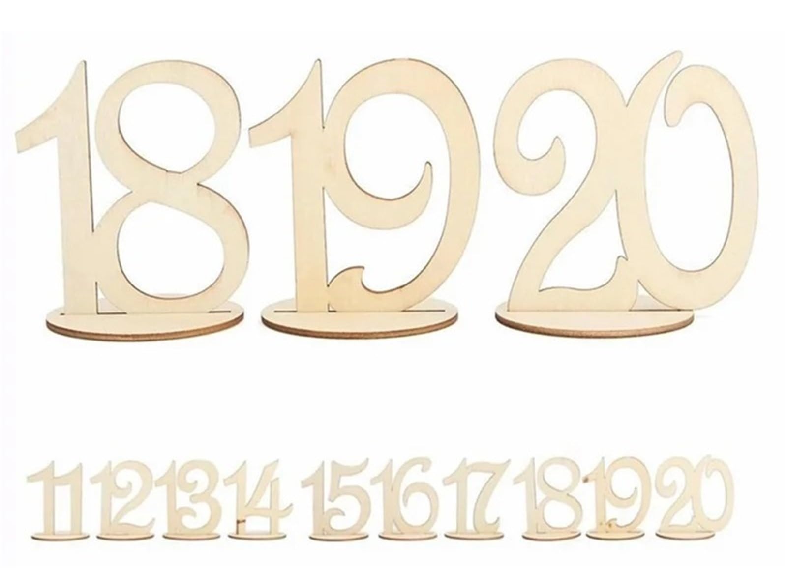 WSQHAO 20pcs Wooden Table Number Plate With Base Digital Seat Birthday Wedding Party Decoration Gift for Restaurant
