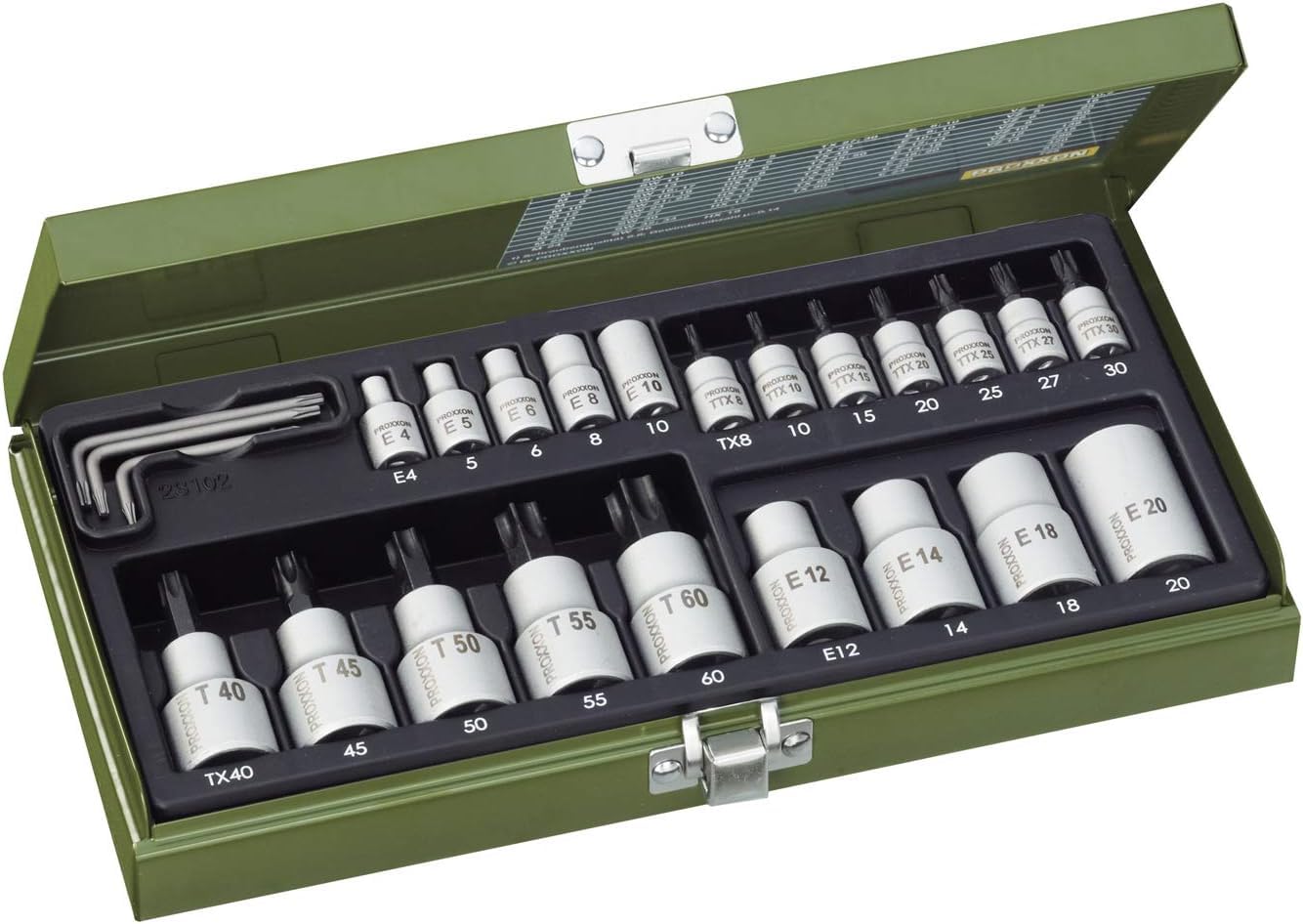 PROXXON 2223102 - Estuche vasos+puntas torx 1/2 + 1/4 24 p, Argento