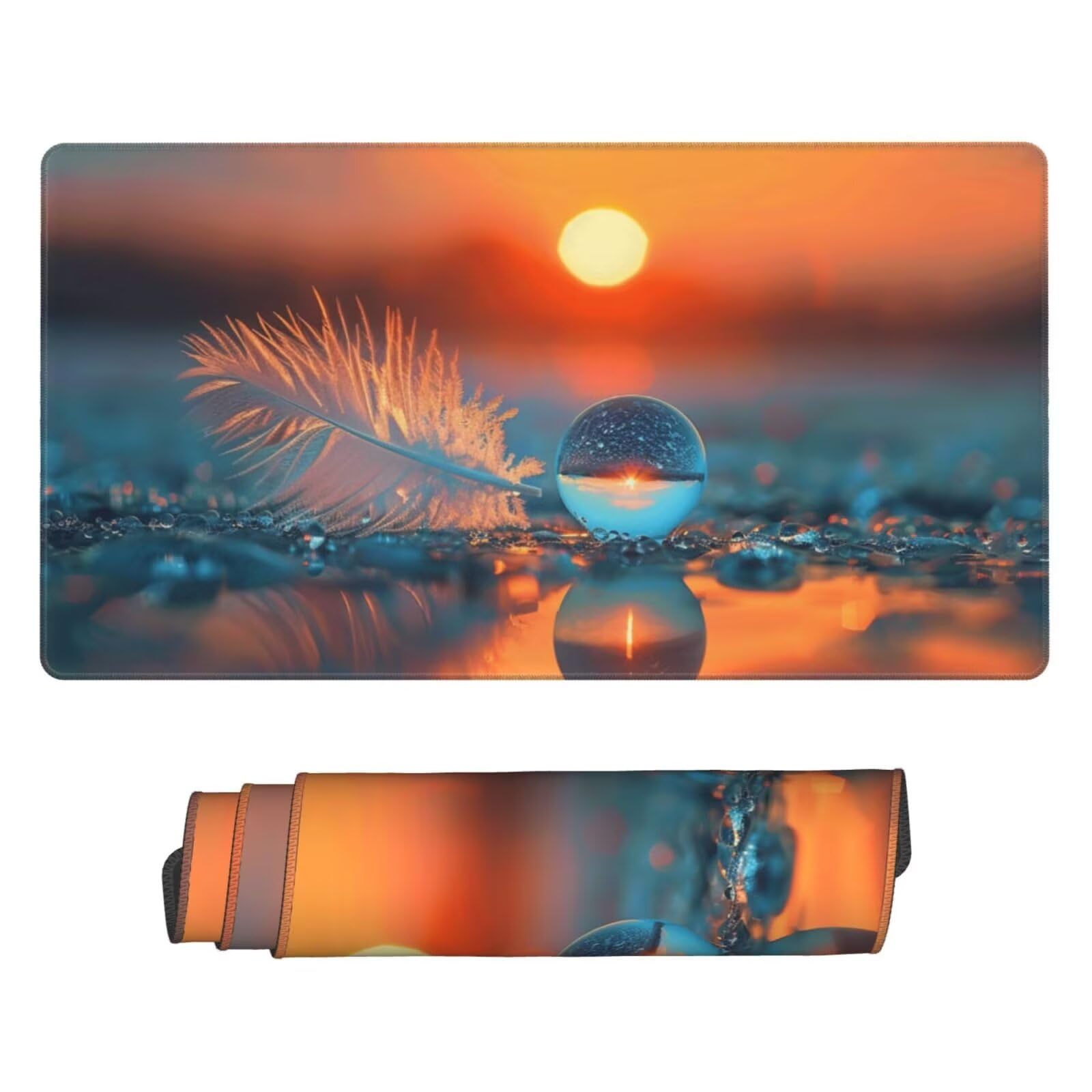 Alfombrilla de Ratón Gaming Grande XXL 1200x600x4mm con Bordes Cosidos, Tela de Micro Tejido, Base de Goma Antideslizante y Mouse Pad, para Teclado Jugadores Escritorio PC, Oficina Sol de Plumas Y6063
