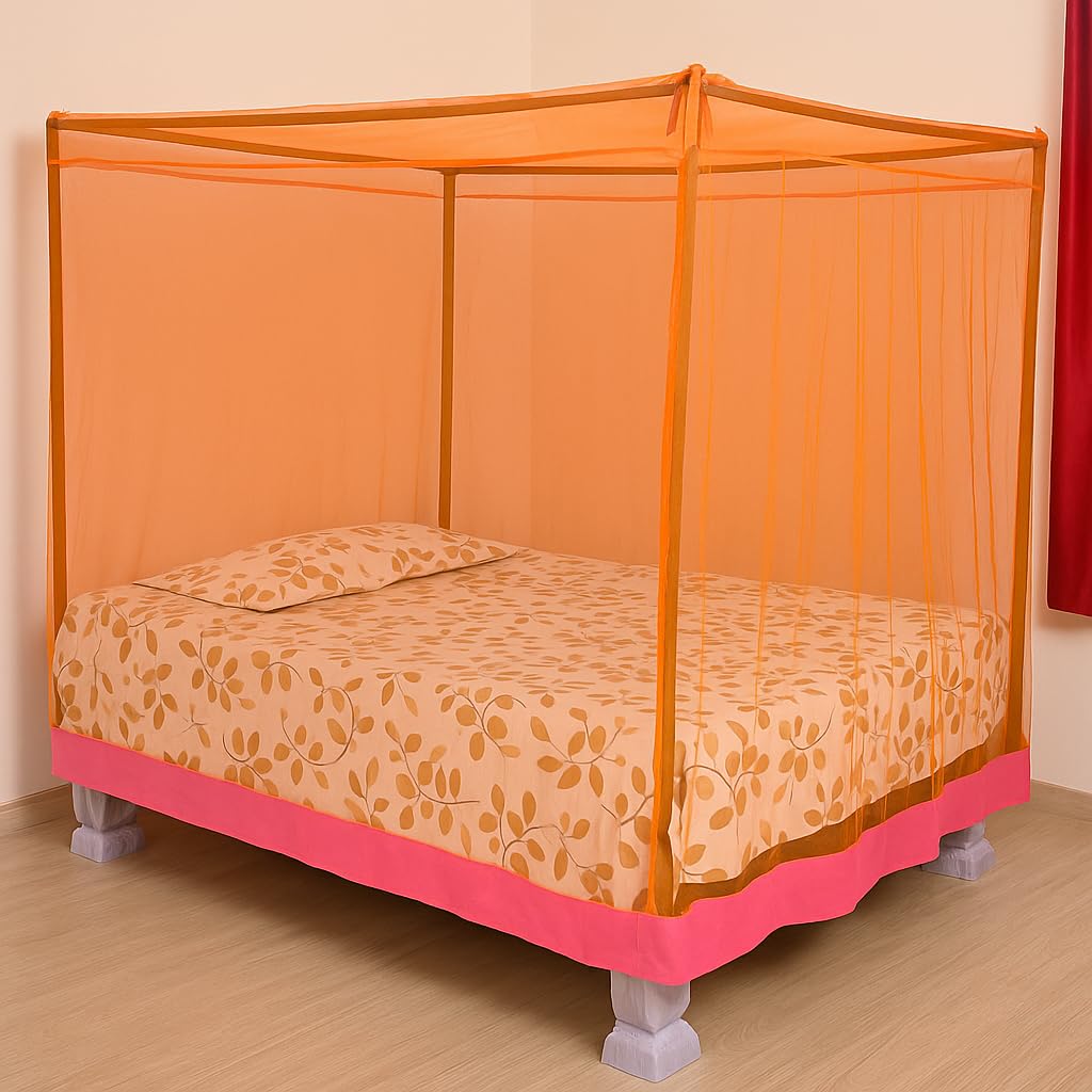 Portable Mosquito Net, Premium Polyester Fabric, Washable, Spacious with Complete Protection (Orange, Single Bed)