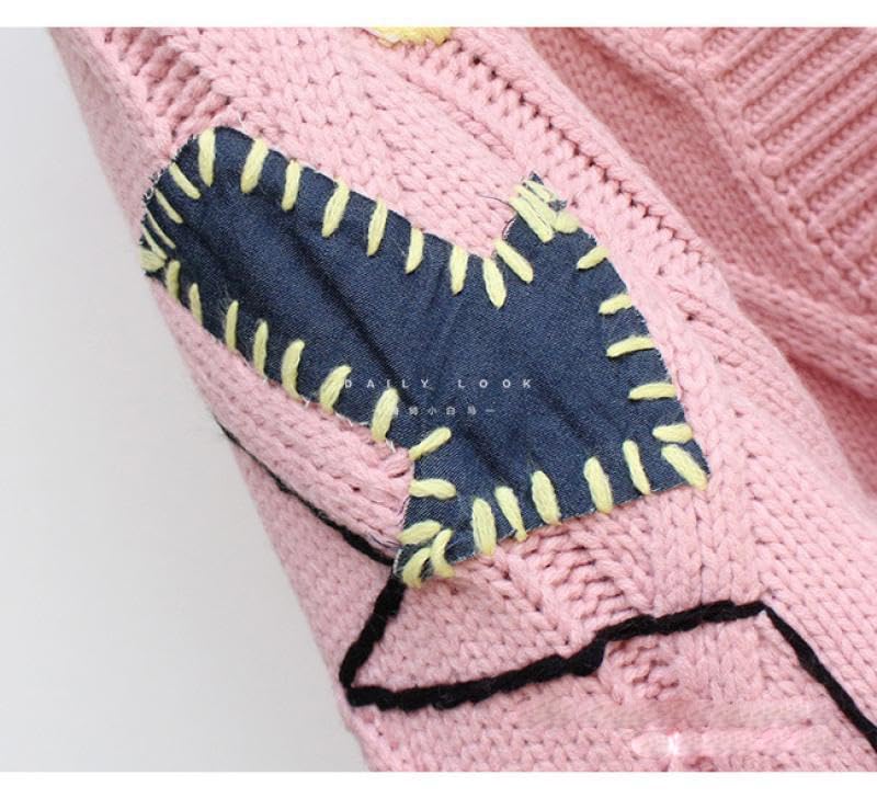 Image of Women's Cable Knit Open Front Cardigan V-Neck Button Down Embroidery Wool Blend Sweater Coat