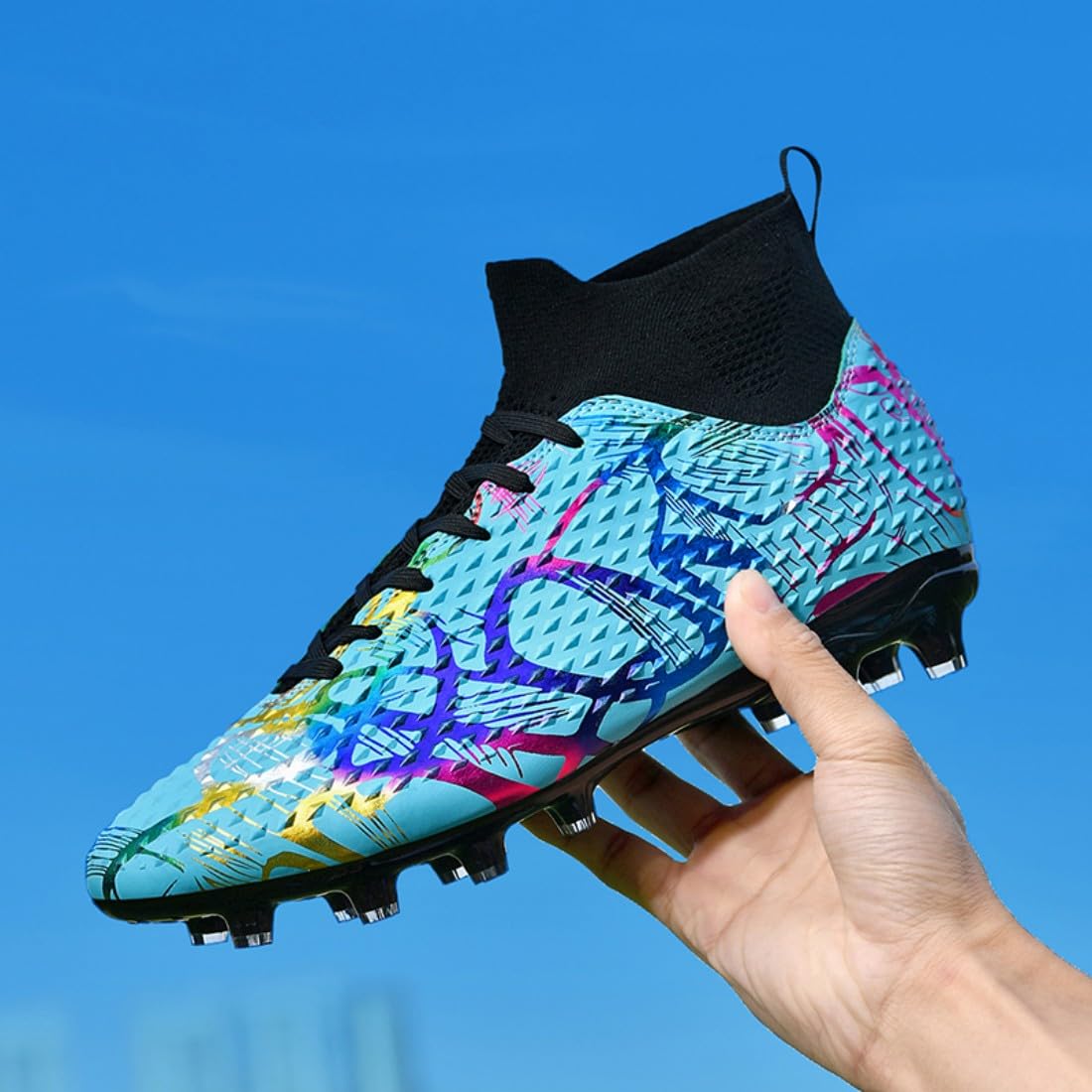 Fussballschuhe Graffiti Fußballschuhe AG Nocken Hohe Knöchelschuhe Jugendliche Kunstrasen fußball Schuhe Herren/Frauen - Einzigartiges Art Design, Hohe Traktion & Komfort für Wettkampf