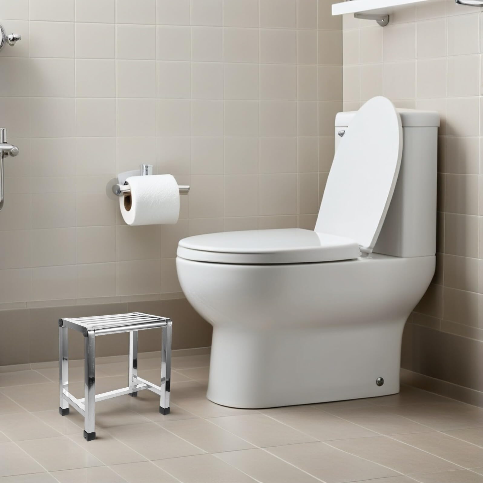ERINGOGO Sgabello da Bagno in Acciaio Inox Spesso 31x20x35 Cm, Panca Antiscivolo per Doccia e Vasca, Sedile Compatto Multiuso per Anziani, e Supporto per Igiene Quotidiana