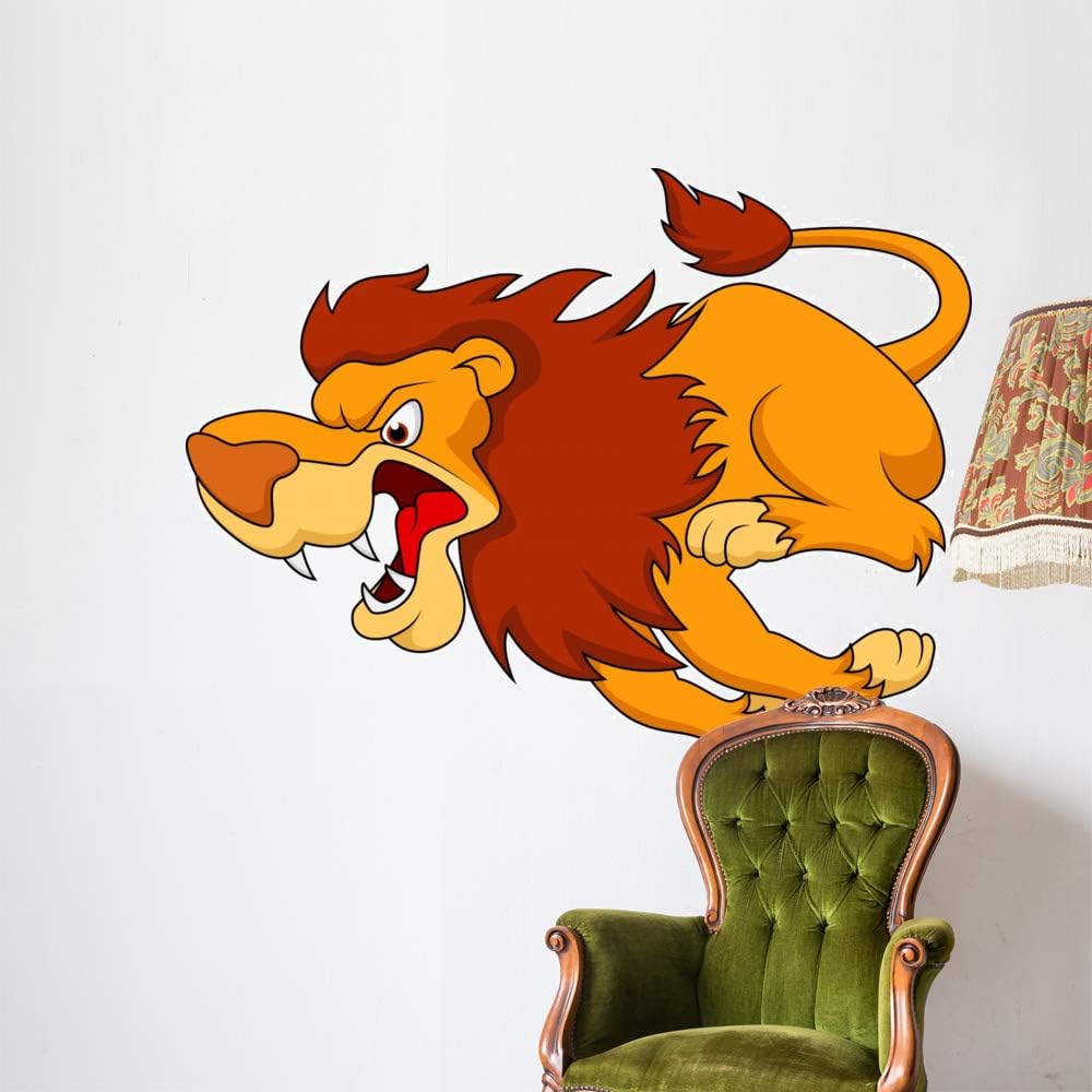 Wallmonkeys Lion Cartoon Running Wall Decal Peel and Stick Animal Graphics (60 in W x 44 in H) WM114047