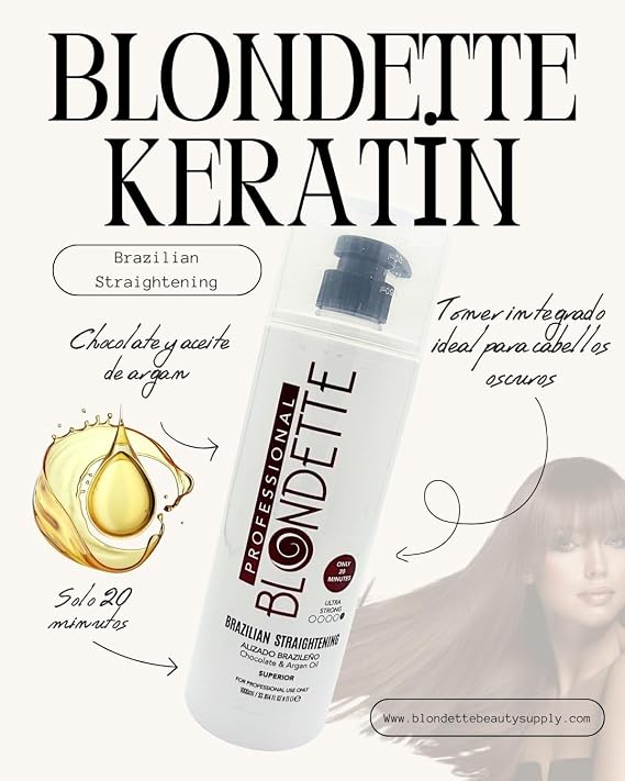 Blondette Professional Brazilian Straightening Chocolate & Argan Oil, Keratin Hair treatment 16 oz