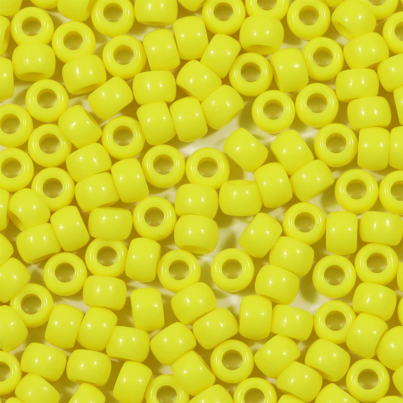 VOOMOLOVE 1000 PCS Fluorescent Yellow 6x9mm Pony Beads for Bracelets, Hair Braids, and Crafts - Plastic Hair Beads