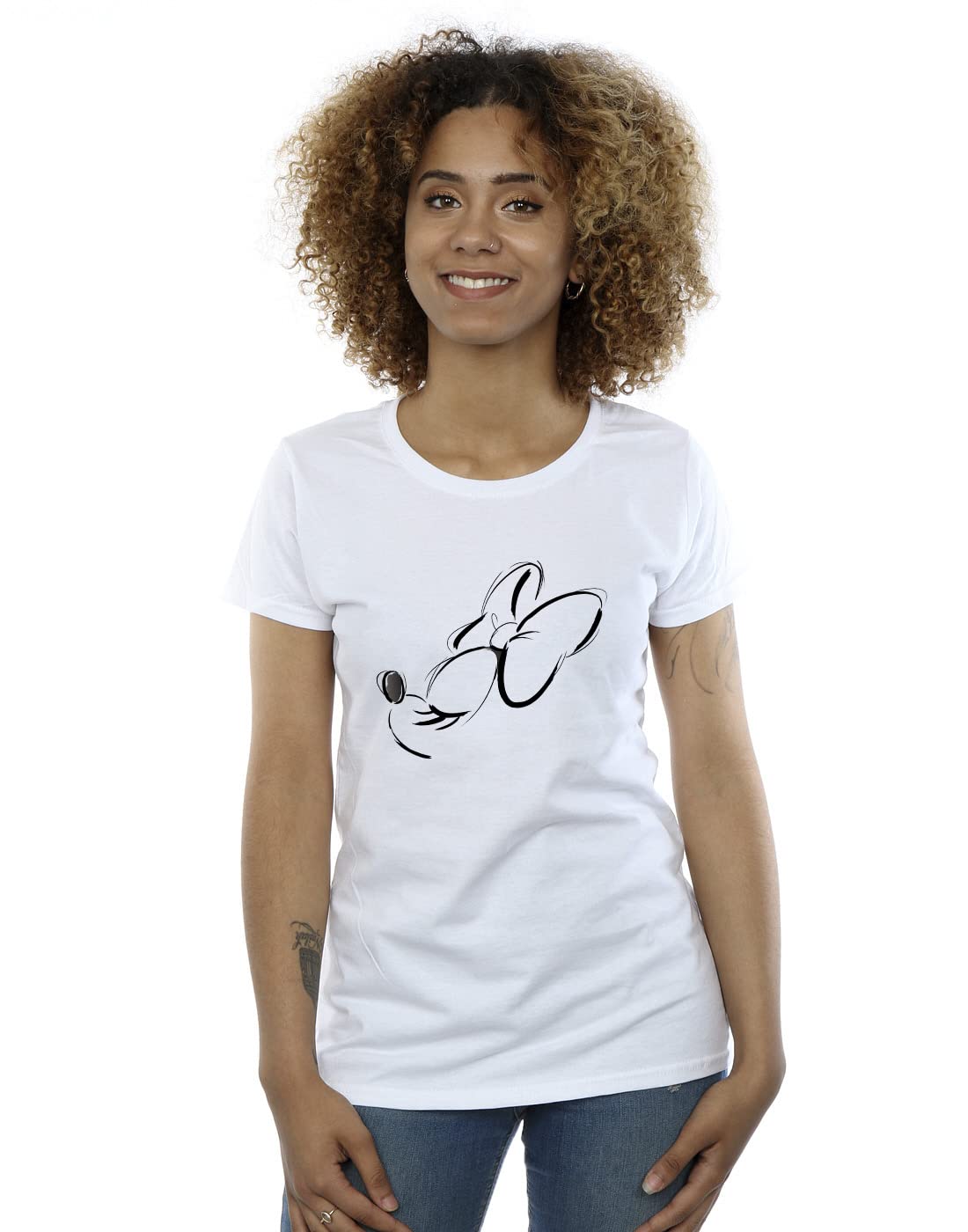 Absolute Cult Women's White Disney Minnie Mouse Nose Up T-Shirt Large