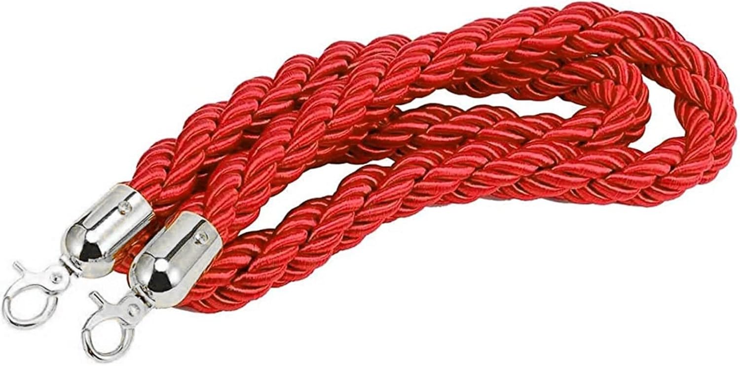 Black Queue Barrier Ropes with Metal Hooks, Stanchion Rope 3/4/5/6Ft, Crowd Control Rope, Braided Hemp Rope for Queue Divider, Rope Safety Barrier 1/2/3M, Twisted Hemp Rope Queue Line Barrier ( Color
