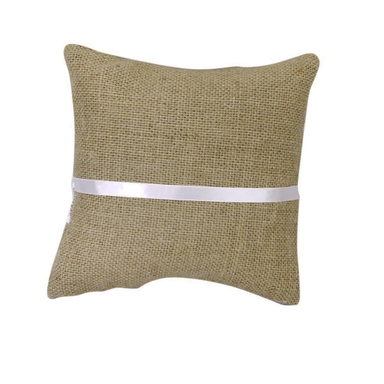 PRETYZOOM Jute Bearer Pillow with Satin Ribbons for Wedding Ceremony Floral Decoration Compact Colors for Bride and Groom