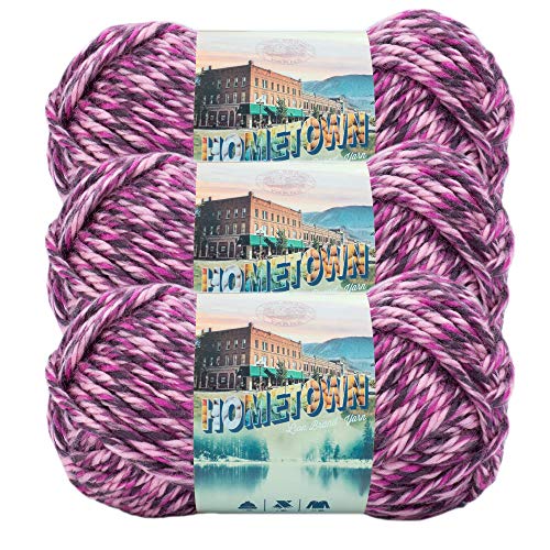Image of Lion Brand Yarn Hometown Yarn, Super-Bulky Yarn for Knitting, Crocheting, and Crafting, 3 Pack, Elmore City Dance | Super Bulky Acrylic Fiber for Warm Crochet Blankets, Knit Winter Hats, Chunky Cardigans, Soft Scarves, Weaving
