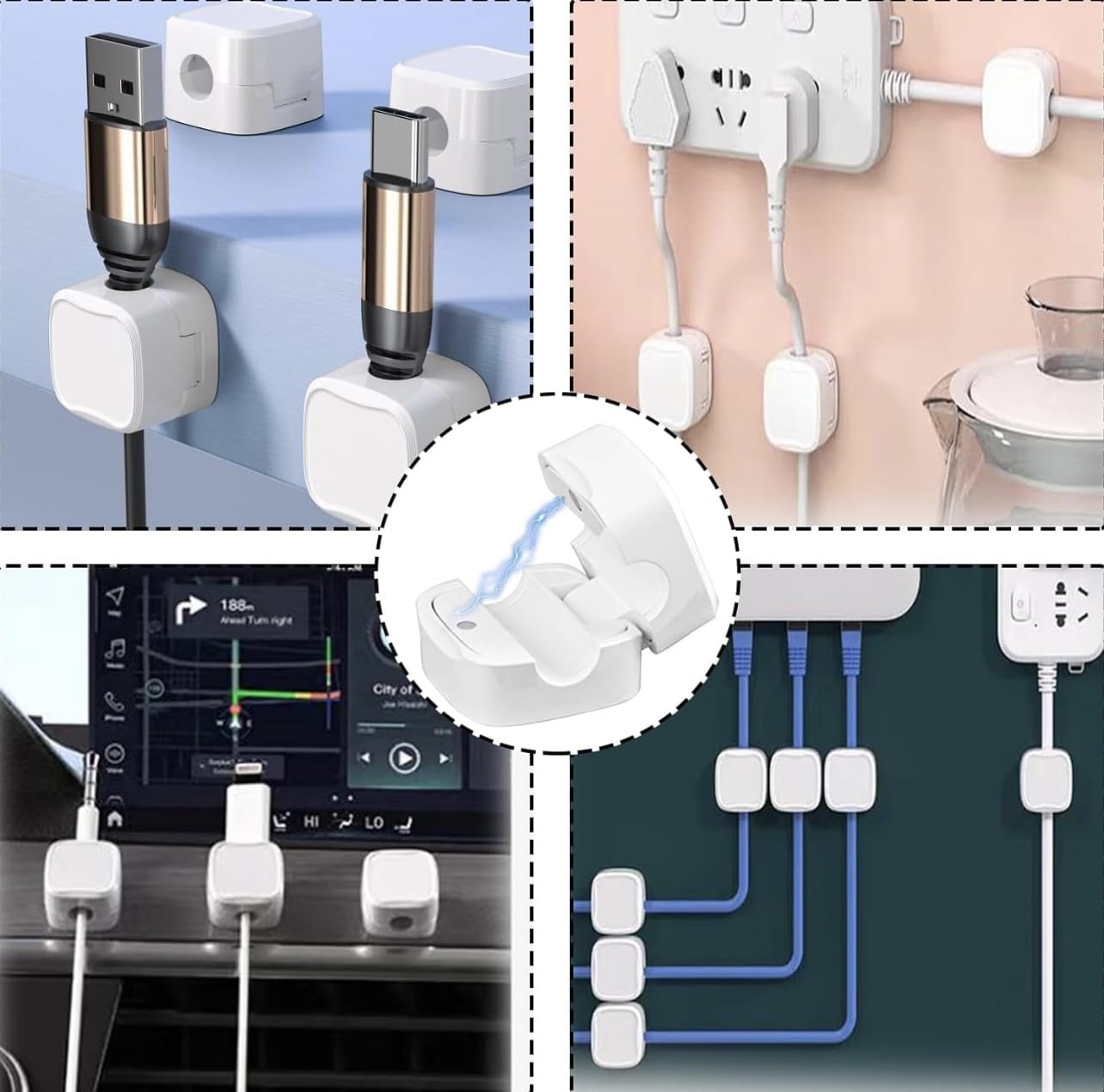 10-Pack Smooth Adjustable Magnetic Cable Clips - Effortlessly Organize Your Cords Under The Desk for a Tidy Workspace! (White)