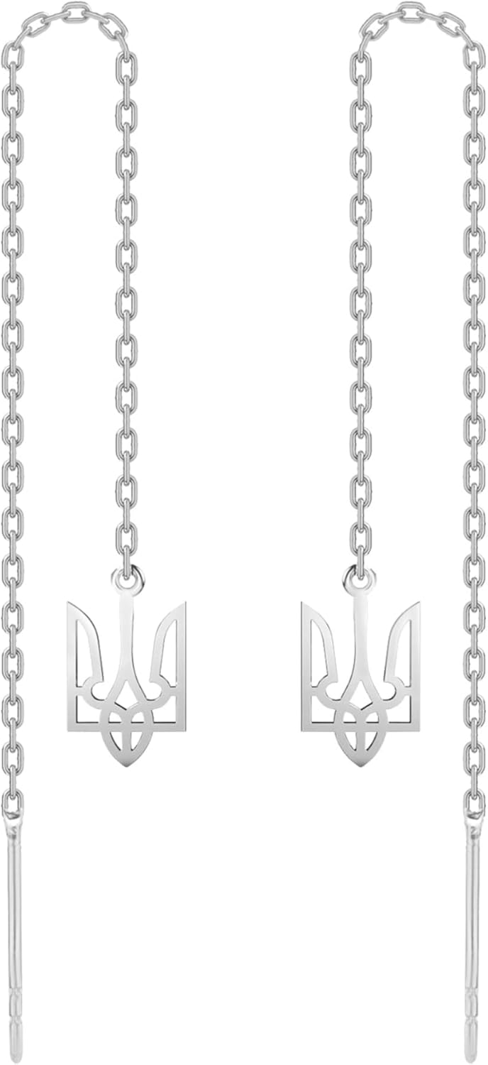925 Sterling Silver Earrings Trident Threader for Women | Minimalist Chain Double Piercings | Dangle Ukraine Earrings (Gold-plated sterling silver)