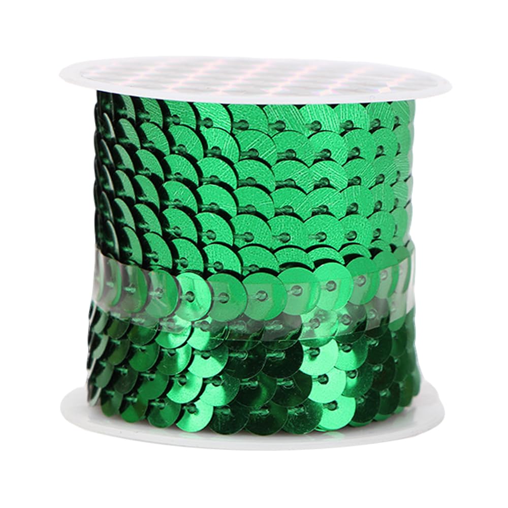 Leliafleury 4.5 Meter Grass Green Sequin Trim 6mm Sequins String Flat Round Paillettes Ribbon for DIY Crafts Sewing