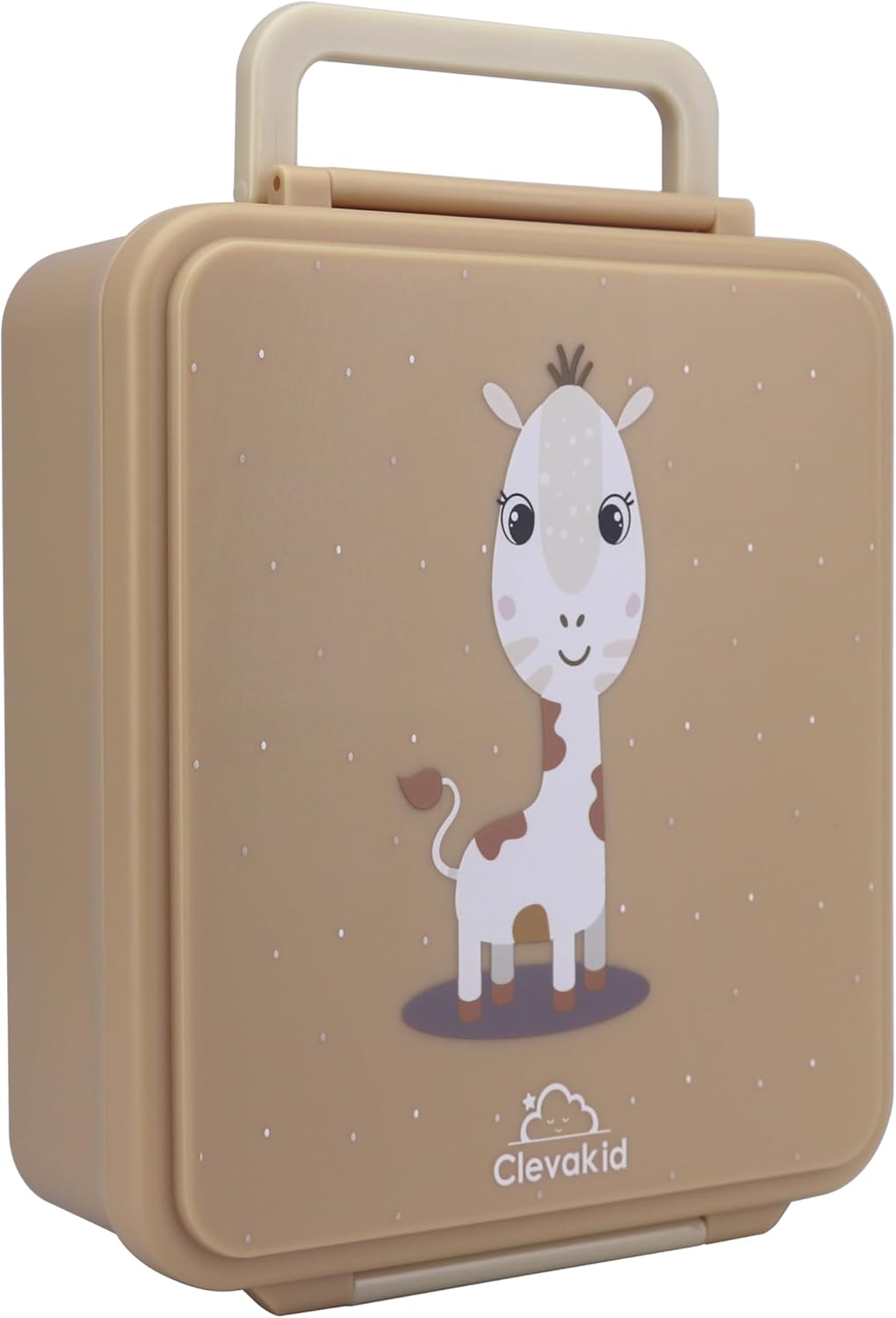Bento Mega Lunch Box, carrying handle – 4 No-Mix Compartments | Microwave & Dishwasher Safe | for Adult, Preschool, School 1600ML, OZ (Brown Latte ClevaNeckee Friend)