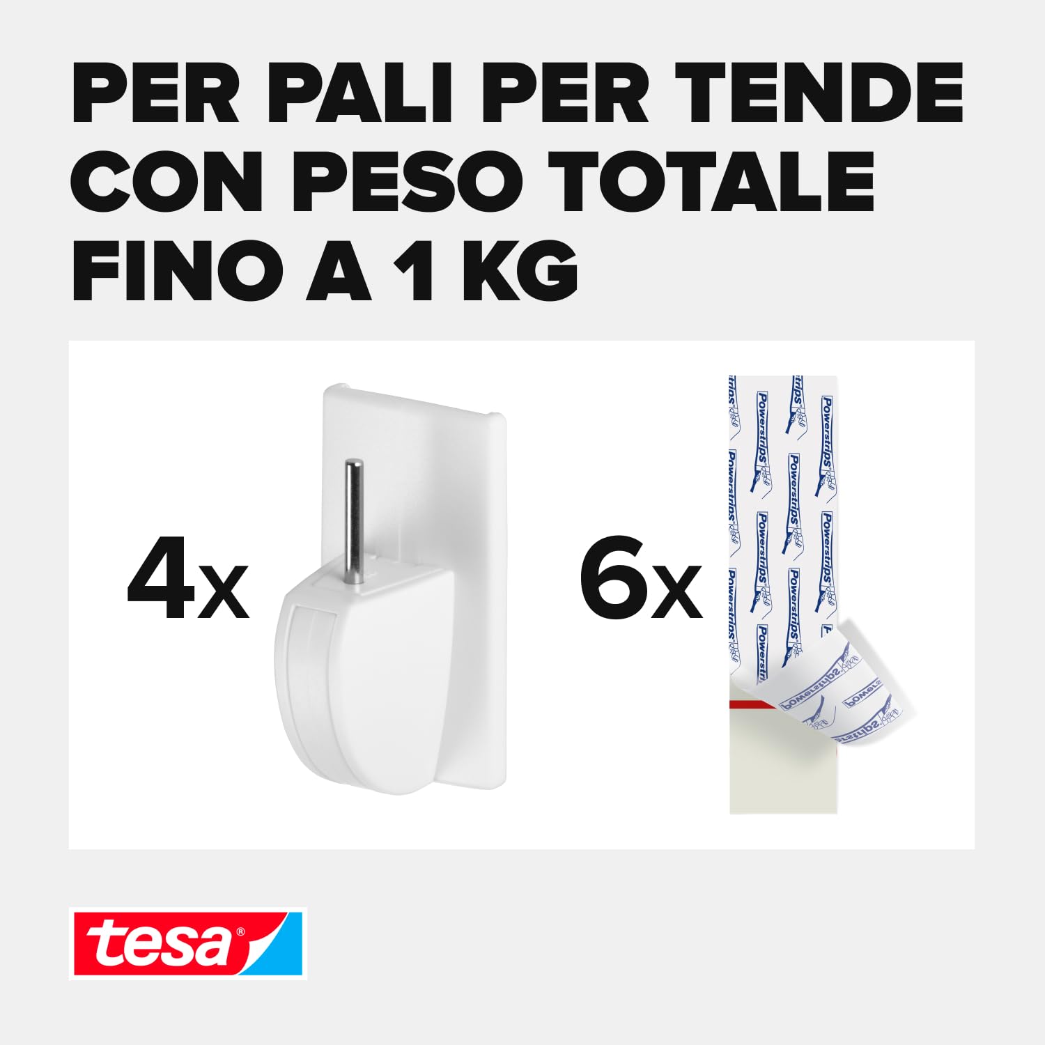 Tesa 58034 Powerstrips Tesa Vario- Ganci per tende (confezione a 4)