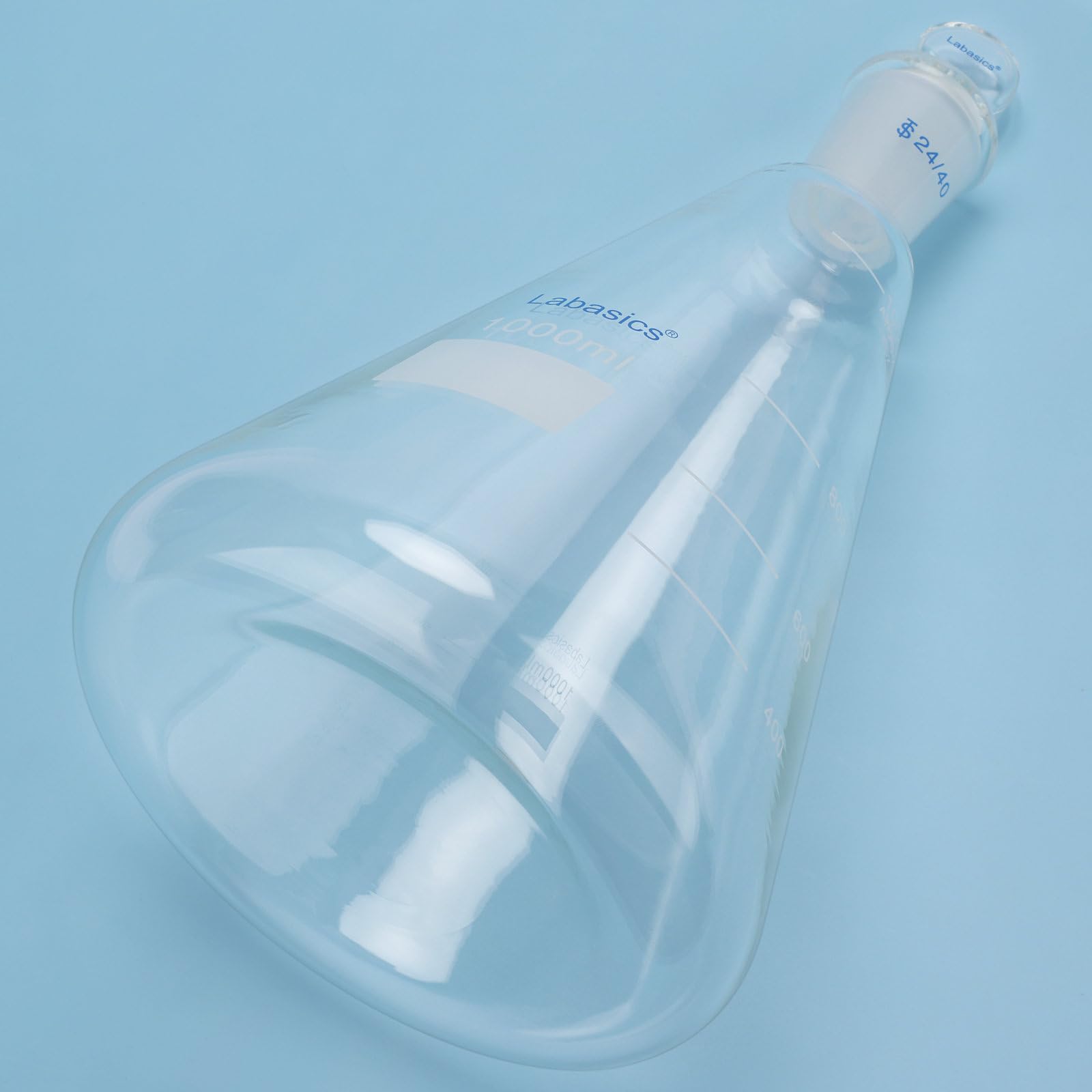 Labasics Matraz Erlenmeyer de Vidrio Borosilicatado con Tapón de Junta 24/40, Matraz Cónico para Mezcla y Almacenaje de Reactivos de Laboratorio, 1000 ml