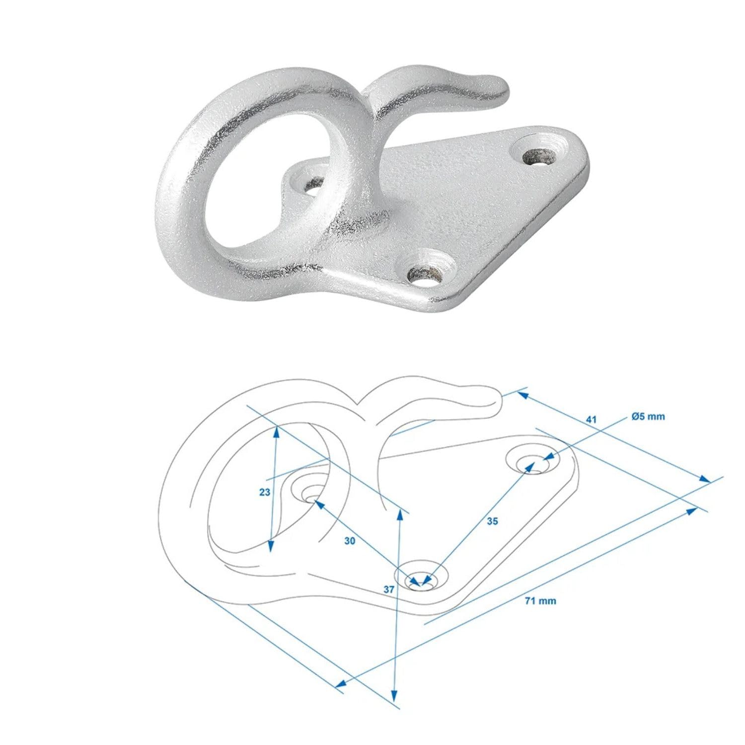 50 STK Dreilochplanenhaken Anhänger Gusseisen feuerverzinkt 70 x 40 mm | ilberne Metallhaken mit je 56 g, als Planenhaken, Netzhaken, Spannhaken und Zurrhaken für Anhänger nutzbar