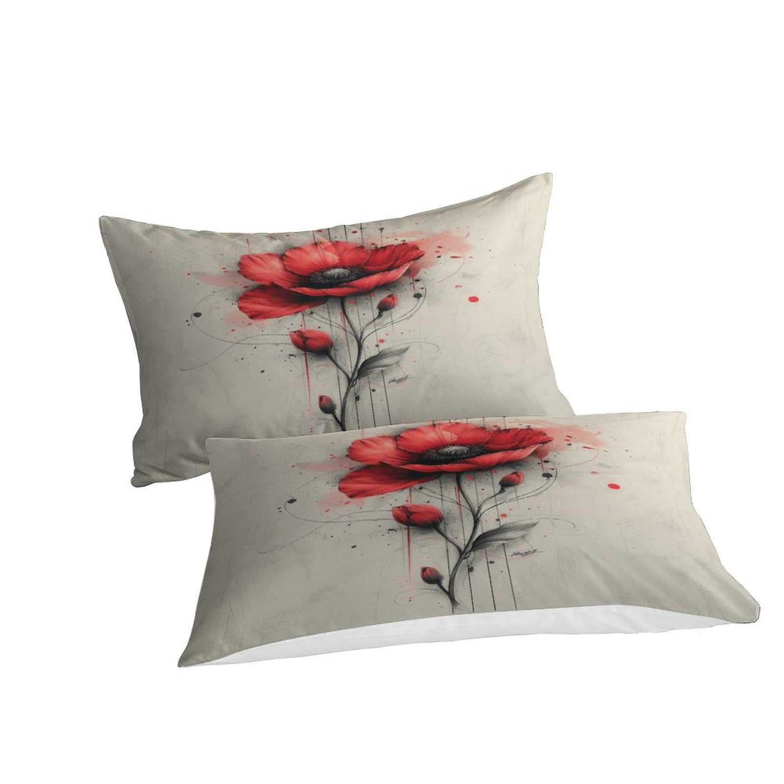Funda de edredón de 3 piezas con diseño abstracto de flores rojas de calidad hotelera, fundas de cama con fundas de almohada con cierre de cremallera, microfibra hipoalergénica ultrasuave,