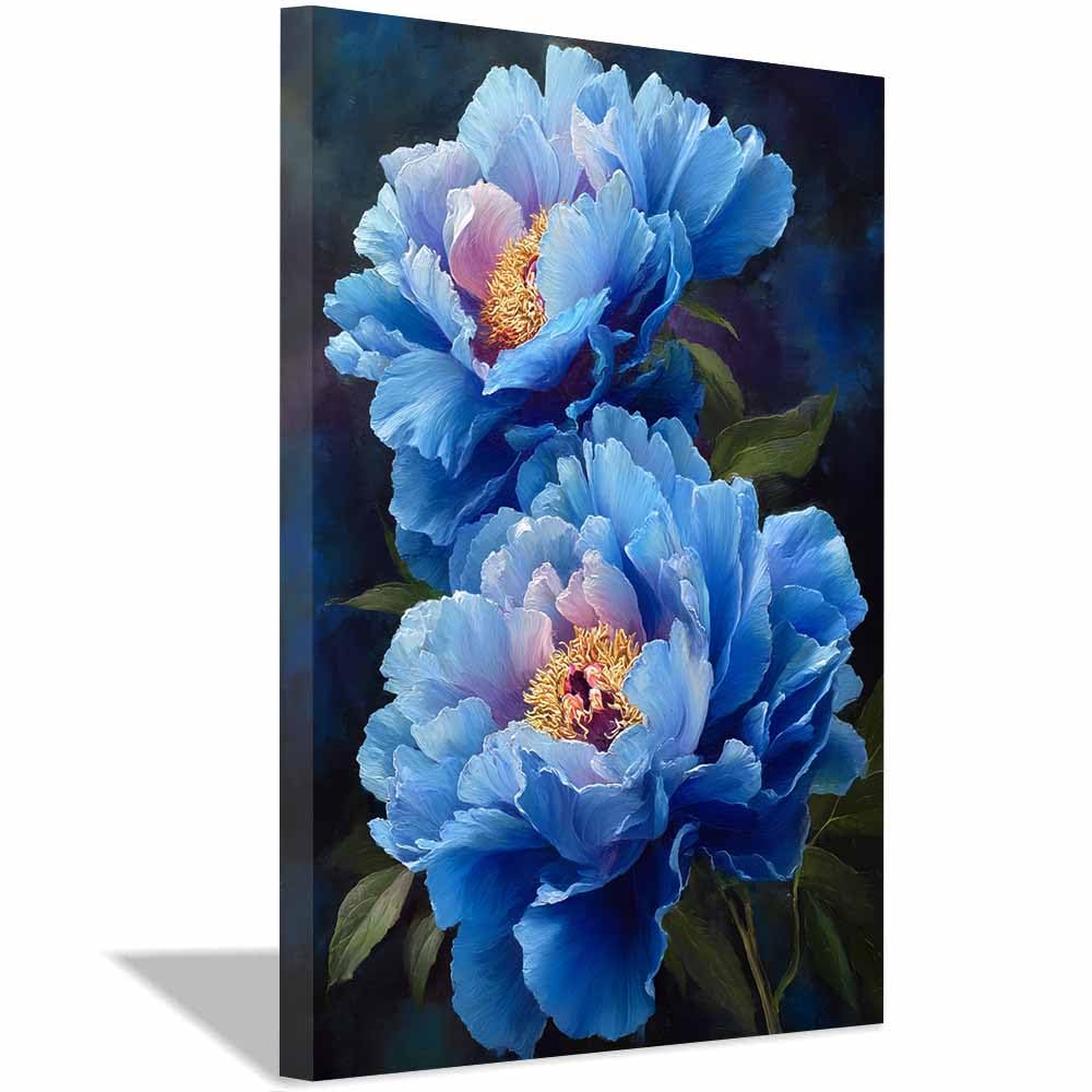 Xeniou Multicolor Flower Wall Art Canvas Blue Peony Flowers Canvas Wall Art, For Living Room Bedroom Home Wall Decoration(Multicolor)-60X90cm Framed