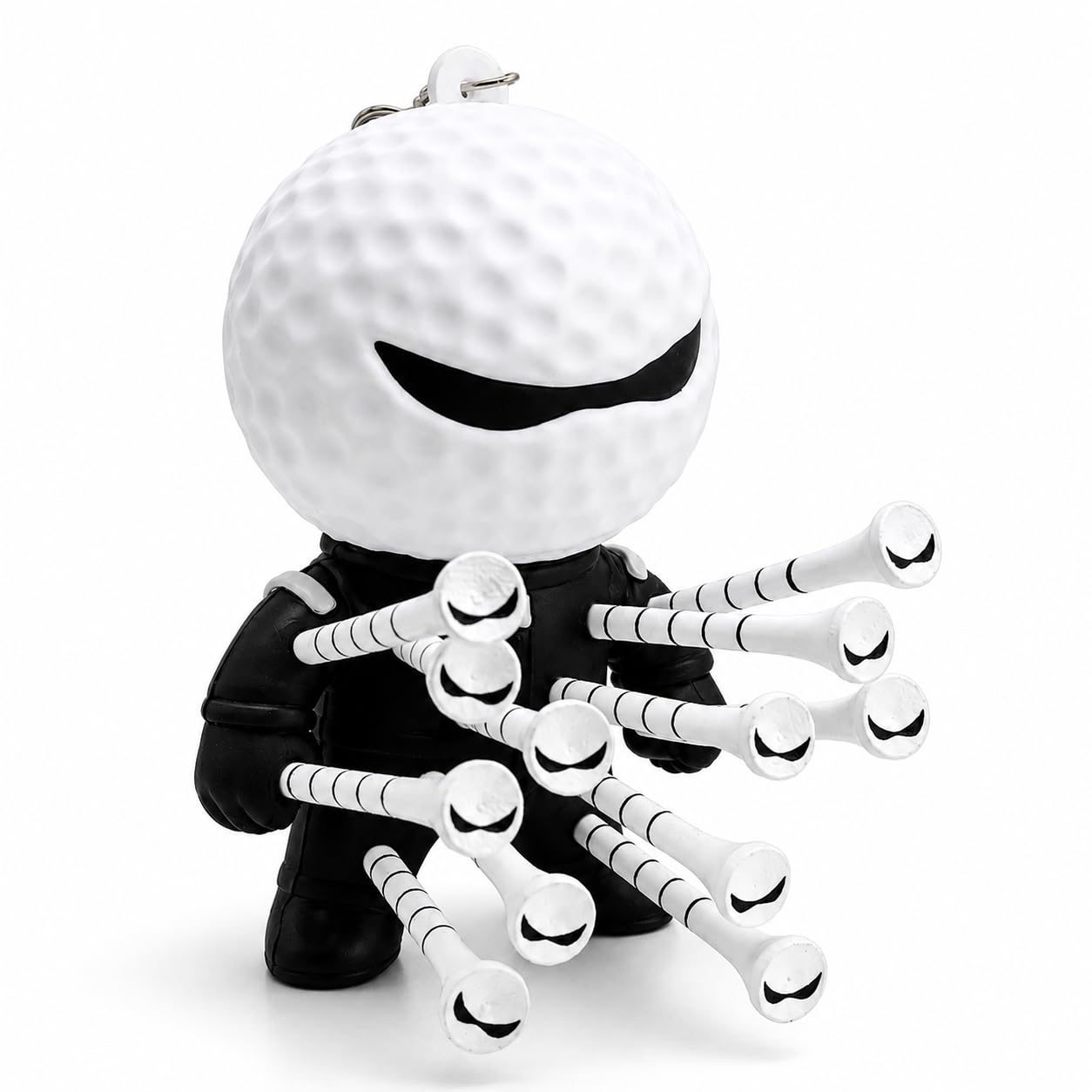 STRIKERS Golf Mr Tee Golf Tee Holder – Novelty Golf Ball Figure with Strong Bag Clip, Holds 12 Tees, Includes 12 Free Matching Themed Tees – Fun Golf Gift