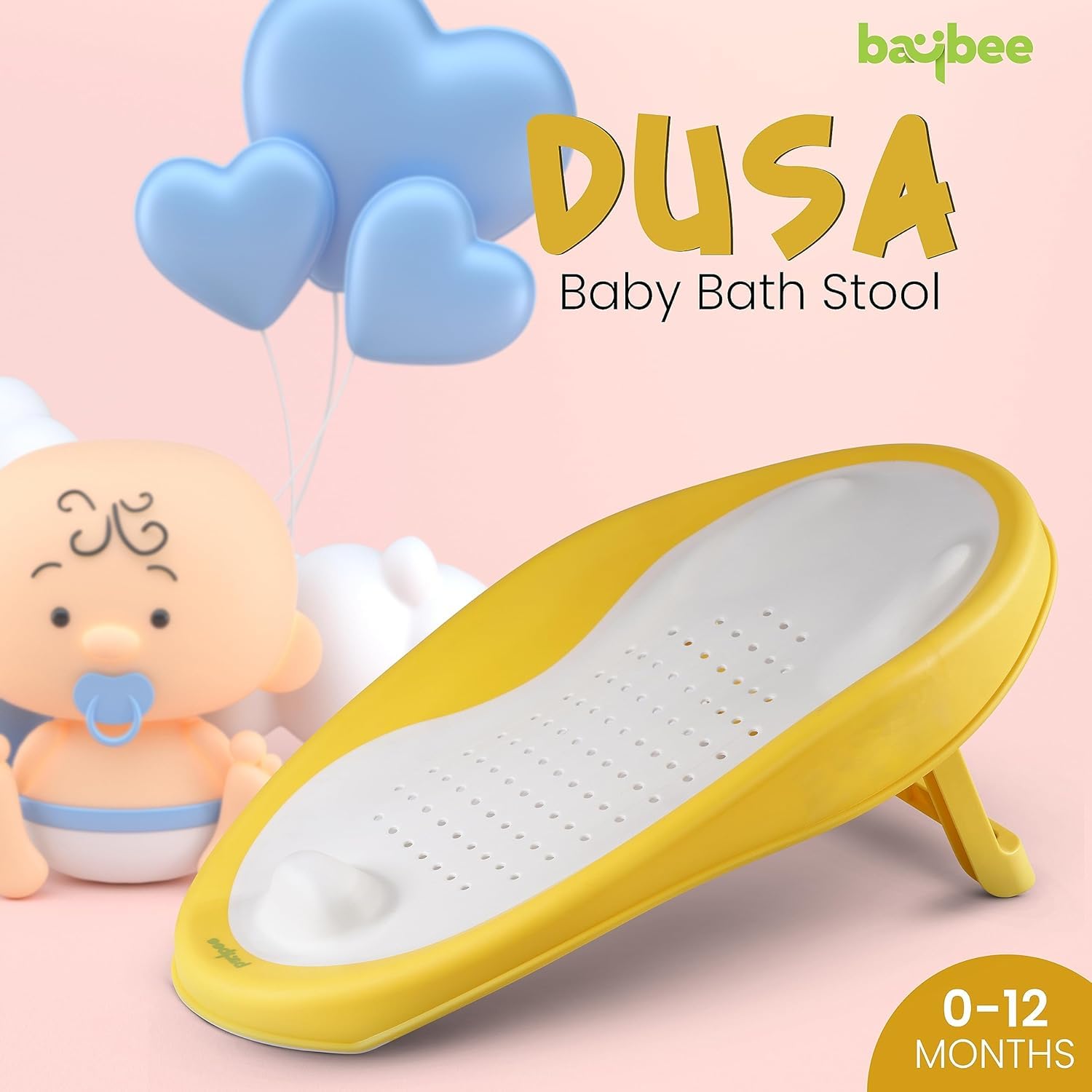 Baybee Dusa Foldable Baby Bath Tub for Kids, Baby Bath Seat & Drainer, Kids Bathtub for Baby with Non-Slip Base, Kids baby bath tub for 0 to 2 years Old (Yellow)