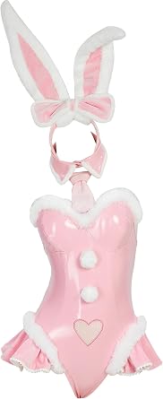 Mobbunny Women Bunny Cosplay Costume Bunny Girl Pink Cutout Jumpsuit Anime Cosplay Bodysuit with Headband and Tail