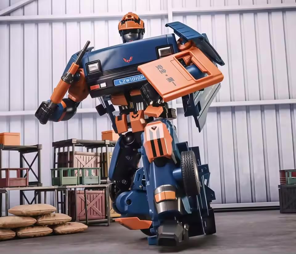 Image of 1:24 Scale Car Transformation Toy Figure for Kids - Manual Robot & Car 2-in-1 Action Toy, 22cm Large Size, Blue Toy Figure, Gift for Boys Age 5+