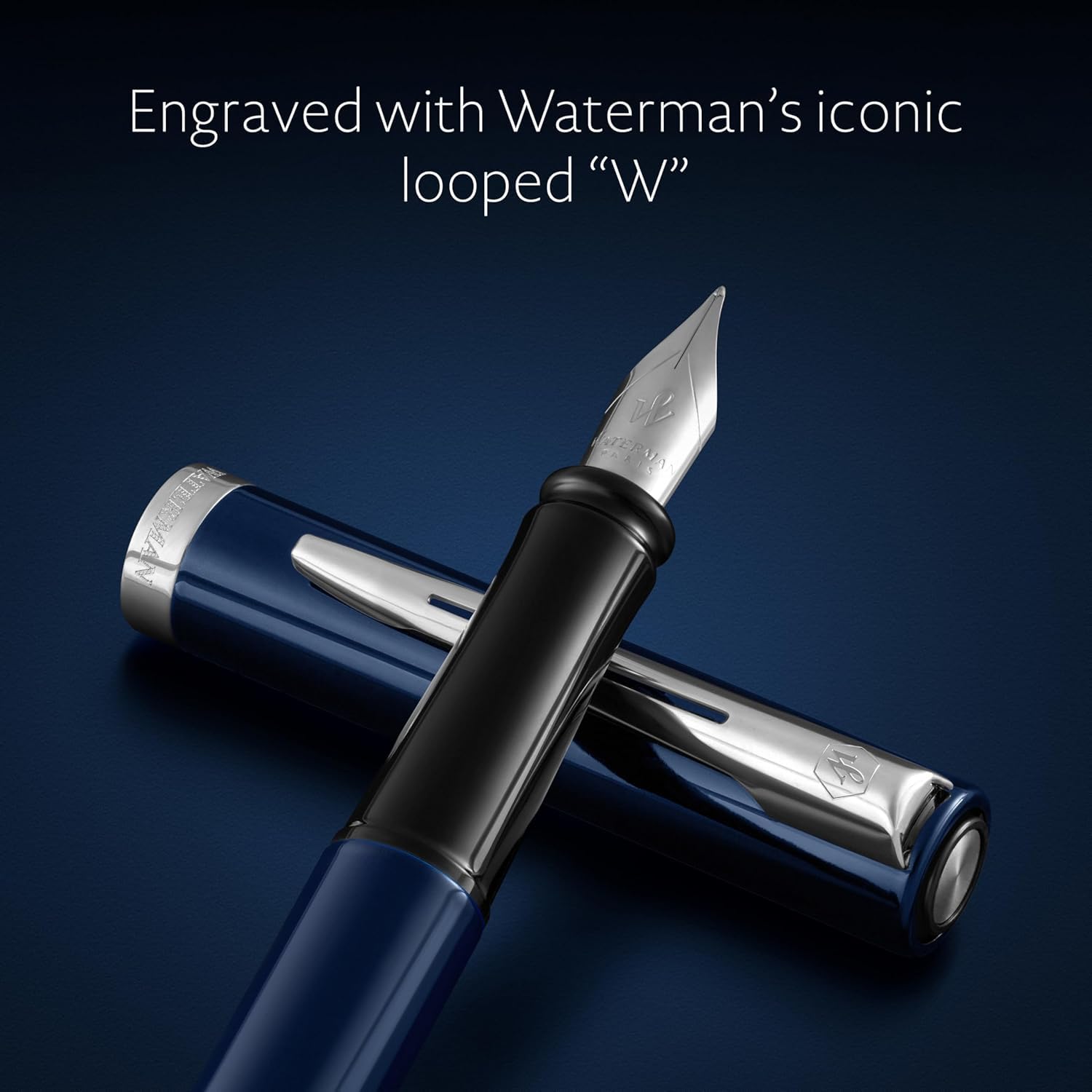 Waterman Impression Pluma estilográfica con grabado – Pluma estilográfica premium personalizada – Elegante bolígrafo de escritura regalo para hombres y mujeres – Tinta azul (Blue CT)