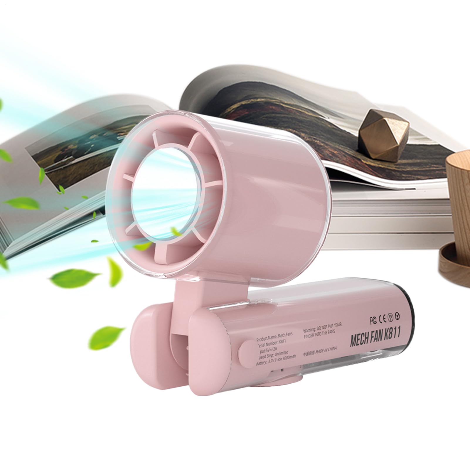 Ventilador de mano recargable con pantalla digital inteligente y luces de aire fresco