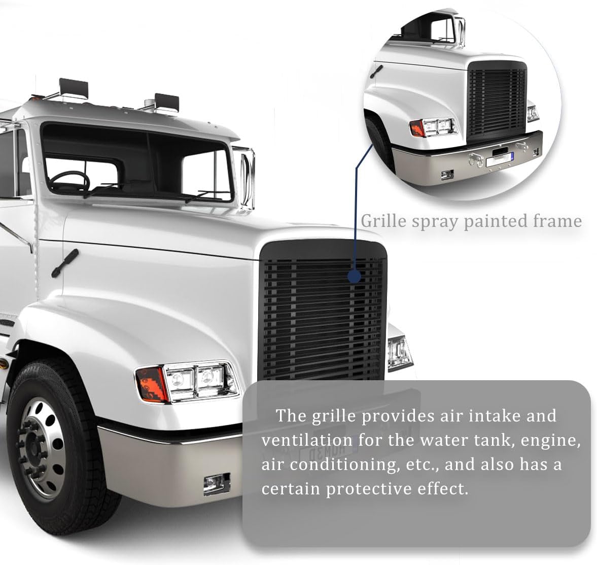 Front Black Grille Without Bug Screen Compatible With 1990-2020 Freightliner FL 112 120