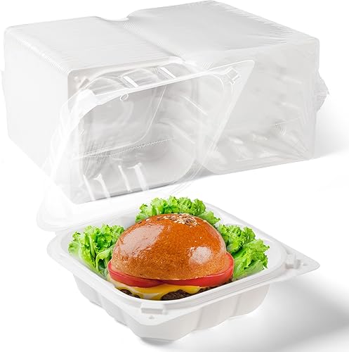 YANGRUI Recipientes para llevar, paquete de 55 envoltorios retráctiles antivaho de 6 x 6 pulgadas, 15 onzas, contenedor de plástico blanco para