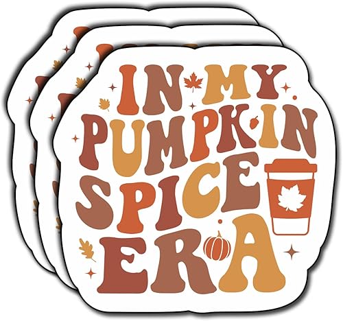 Miniatura 1 de (3 piezas) In My Pumpkin Spice Era Pegatinas Acción de Gracias Otoño Halloween Turquía Fiesta Calcomanías Decorar Libros Laptops Teléfono Botellas