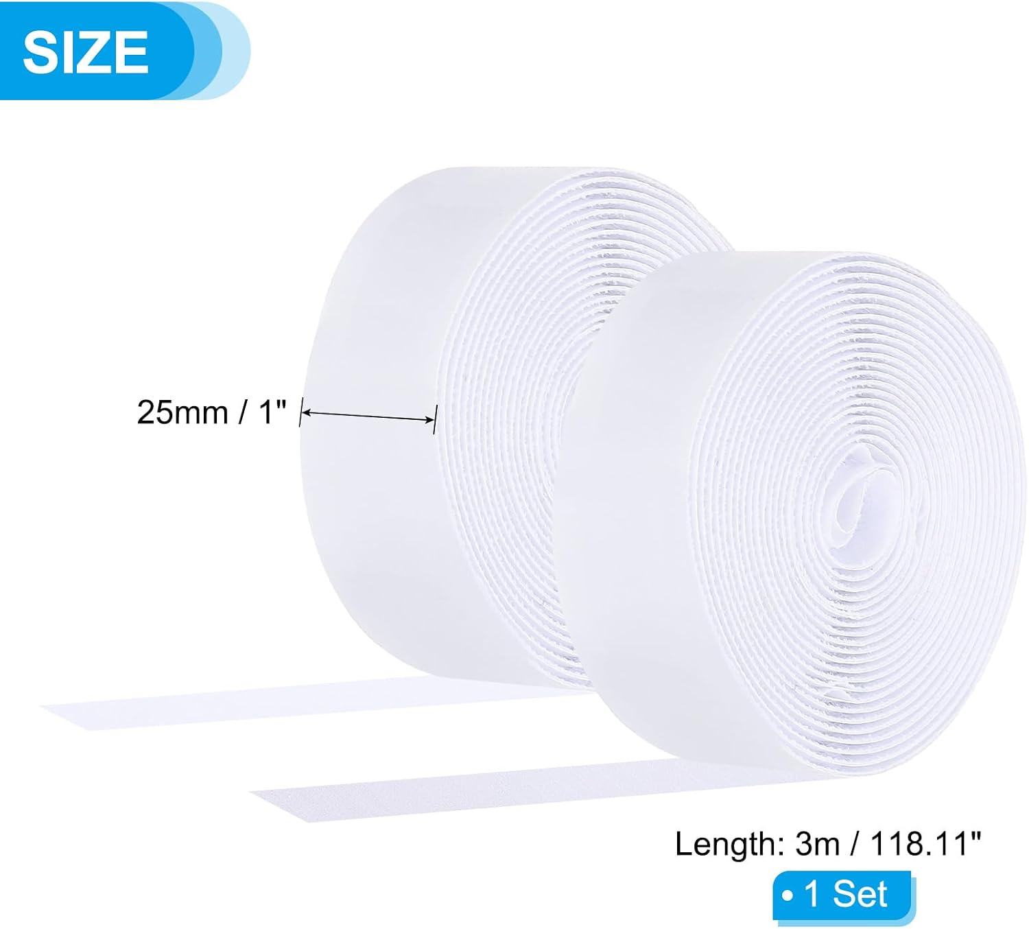 PATIKIL 1" x 9ft Hook and Loop Strips, 1 Set Roll Strong Tape Double Sided Adhesive Sticky Fastener Back Mounting Tape for Home or Office Use, Indoor & Outdoor Use, White
