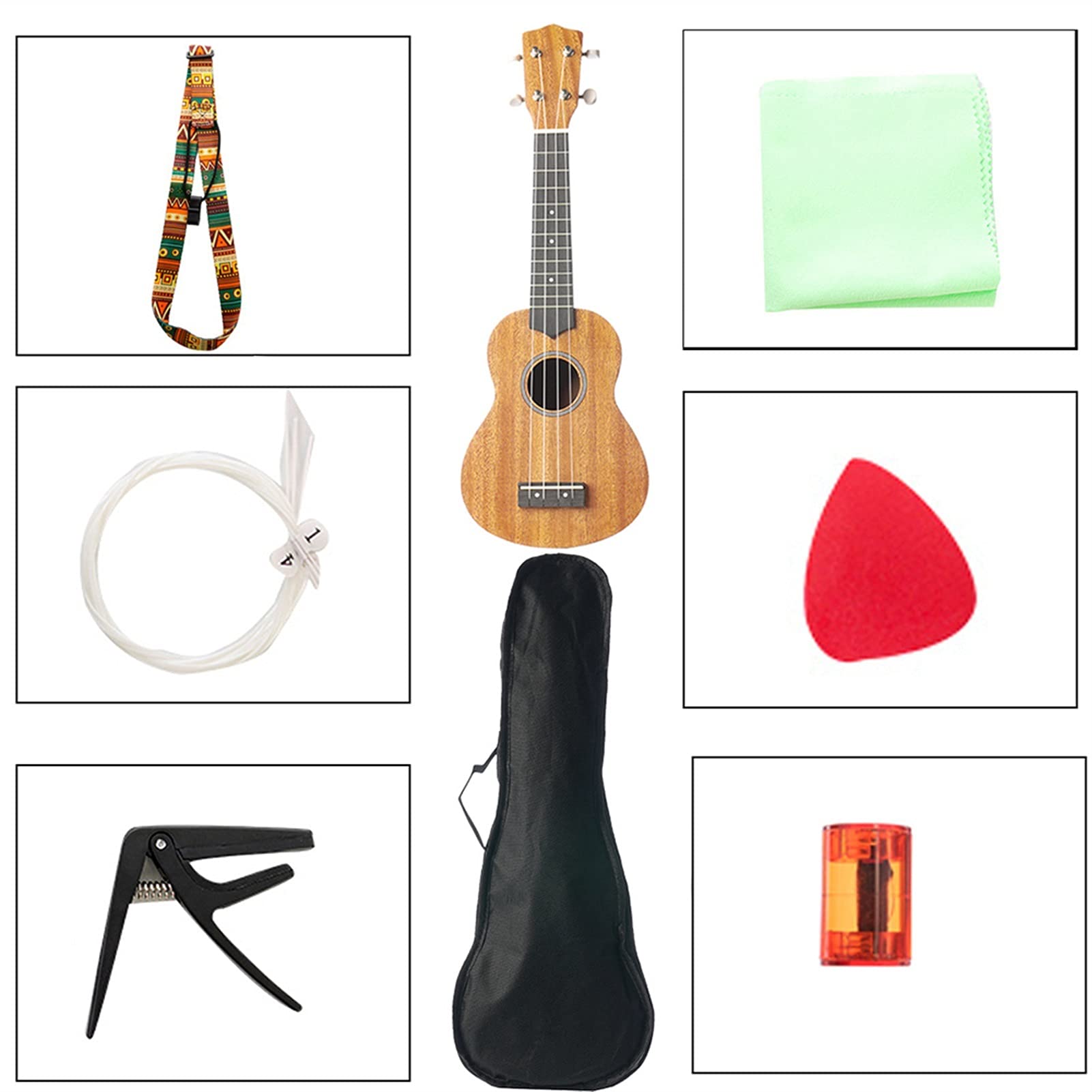 Ukulele koncertowe Początkujący Ukulele 21- calowy Ukeleles Mini Gitara Instrument Muzyczny Drewno Litego Drewno Z String Capo Thumb Pasek Dla Początkujących