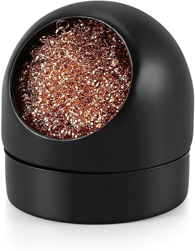 Flexzion Solder Cleaner with Brass Wool Soldering Wire Sponge and Black, Dome-shaped, Non-Slip Solder Sponge Tray Housing, Soldering Iron Tip